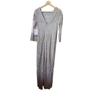 JS Collection Dress Womens 8 Silver Formal Maxi Floral Embroidered NWT New